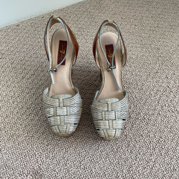 7 for All Mankind blue suede leather platform wedge size women’s 7 - Picture 2 of 5